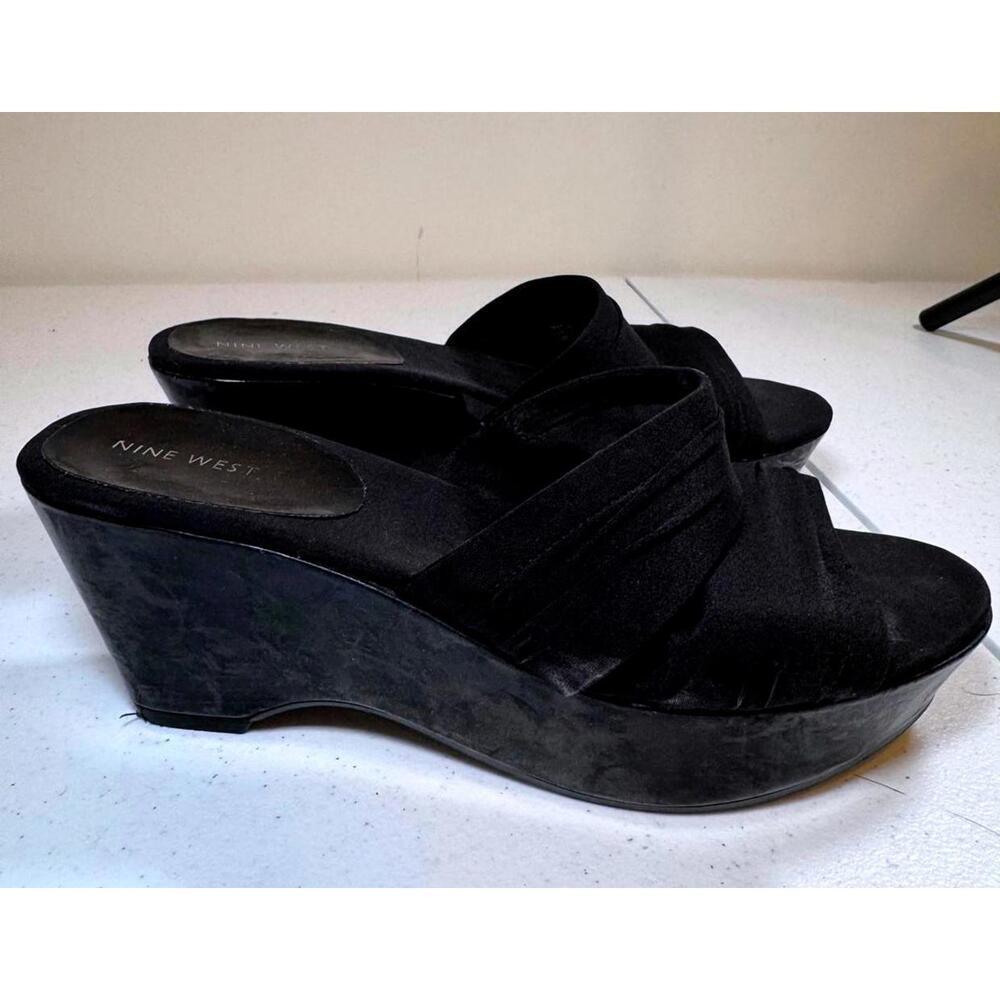 Nine West Black Wedge Slide Sandals - Picture 2 of 6